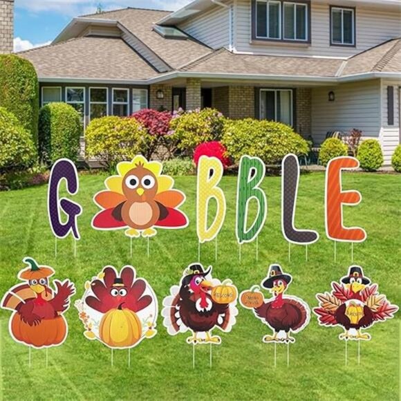 11 Pcs Thanksgiving Yard Signs Gobble Turkey Yard Signs with Stakes Fall - Picture 8 of 8